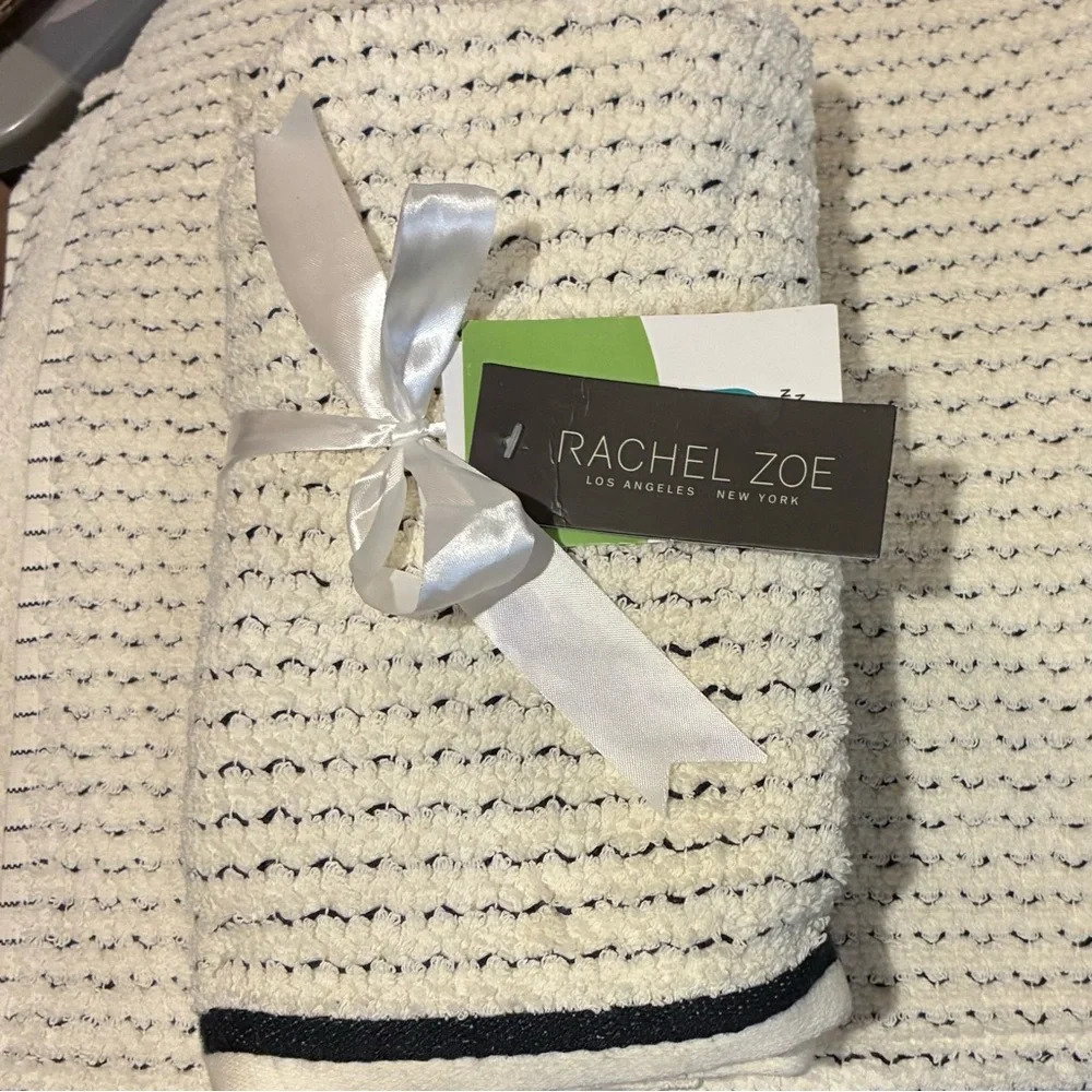 NWT Rachel Zoe Black & Ivory Textured Stripe 8-Piece Towel Set 100% Cotton